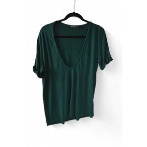Nasty Gal Collection Women’s Deep V-Neck T-Shirt Green Short Sleeve M/L